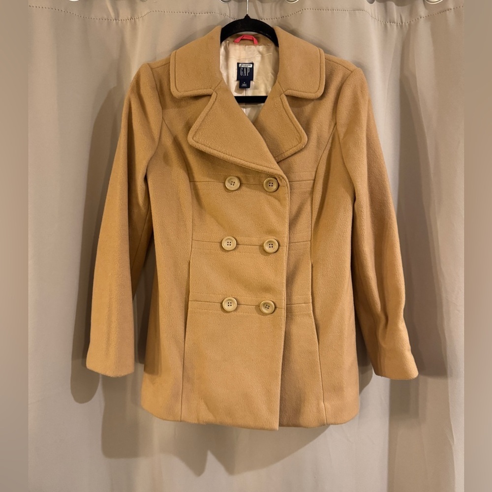 GAP Women's Camel Double-Breasted Pea Coat